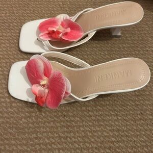 SHEIN White Heels with Pink Floral Accent